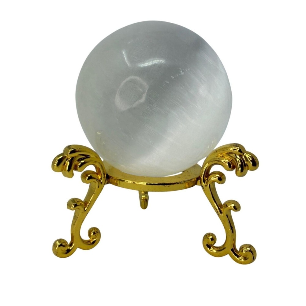 Gold Sphere Display Stand Crystal Ball Holder Scrollwork Pedestal Vintage Style